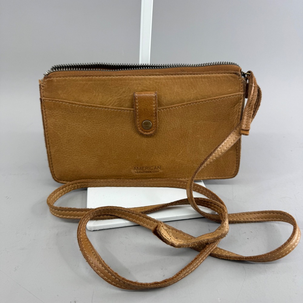 American Leather Co Womens Crossbody Bag Tan Leather Small Zip Clutch 7007